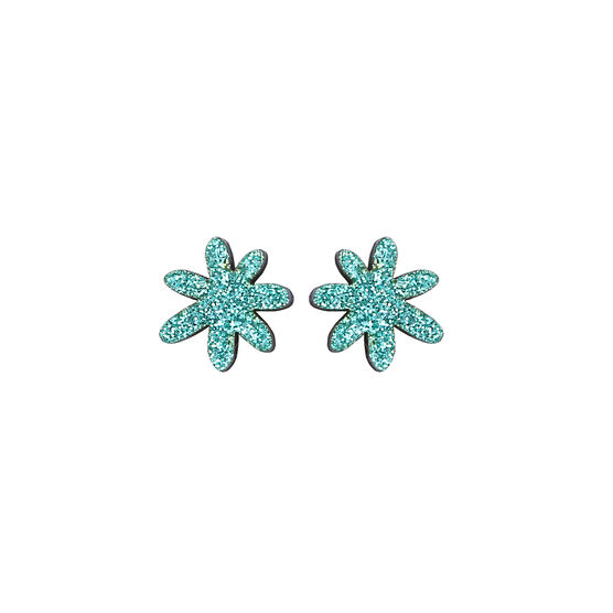 Jade green glitter flower stud earrings